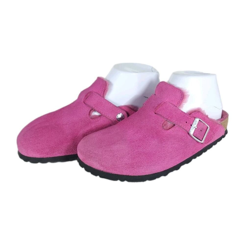 Birkenstock Women's Boston EU37 US6 Fushia Tulip Suede Genuine Shearling Clogs